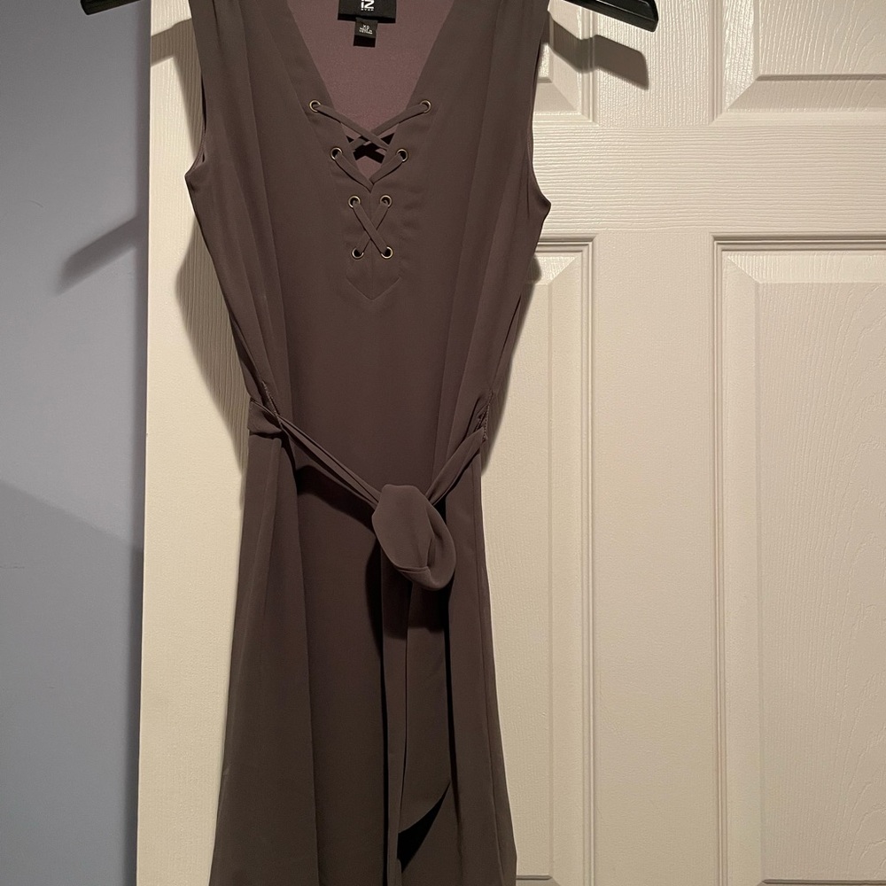 Iz Byer Brown Lace-Up V-Neck Sleeveless Mini Dress